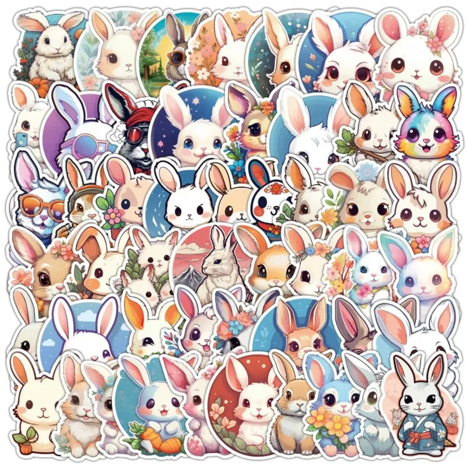 

50pcs Lovely Rabbits Waterproof Doodle Sticker DIY Motorcycles Stickers, for Car Laptop Phone Case Luggage Water Bottle Cup