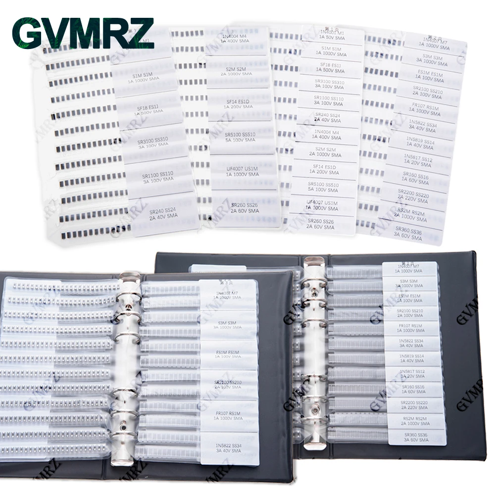 24Values Rectifier Diode Sample Book SMD SMA Assortment Kit 33 Values Schottky Diodes M1 M4 M7 SS12 SS14 SS16 SS24 SS34 SS36