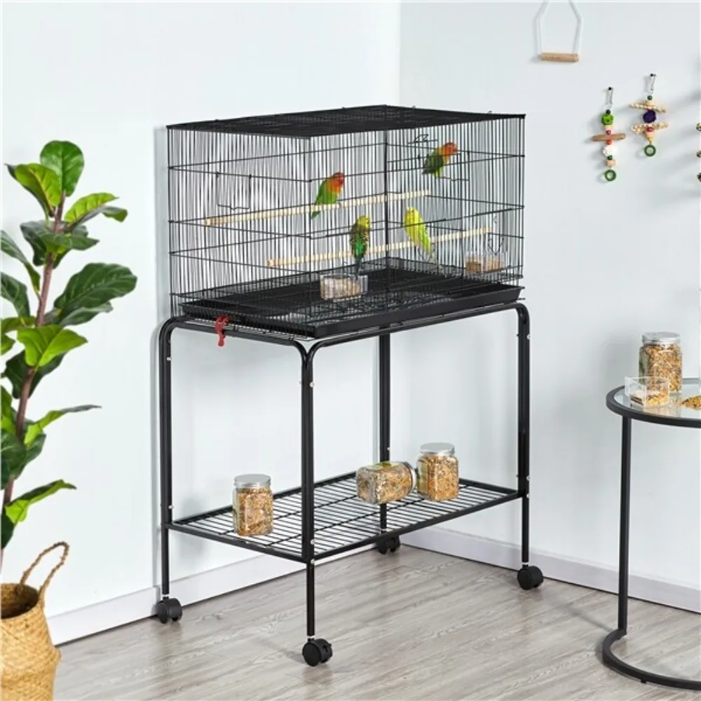 

47'' Flight Cage with Rolling Stand Extra Space Slide-out Tray for Small Birds