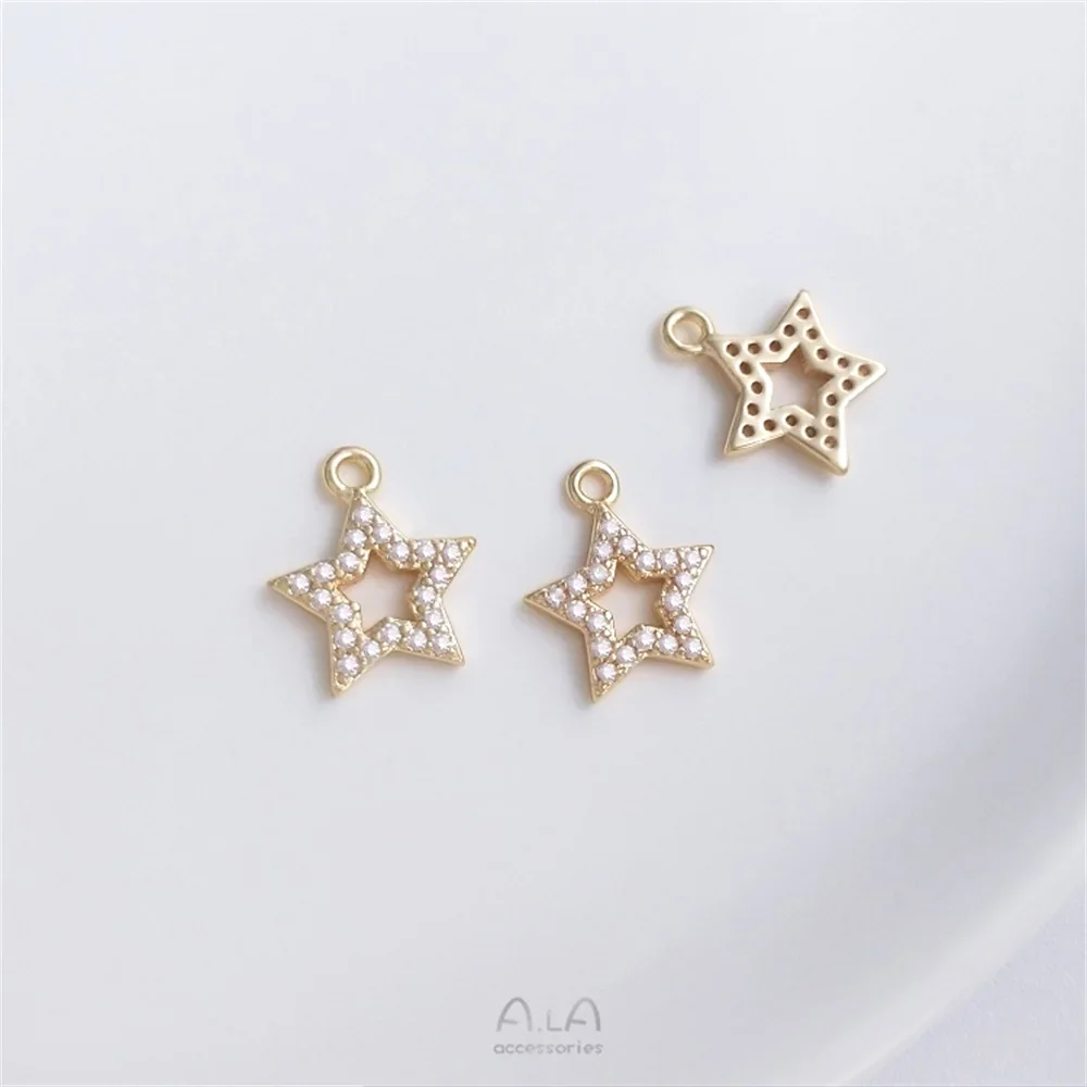 14K gold micro-set zirconia stars moon mansard series small charm diy bracelet earrings jewelry pendant