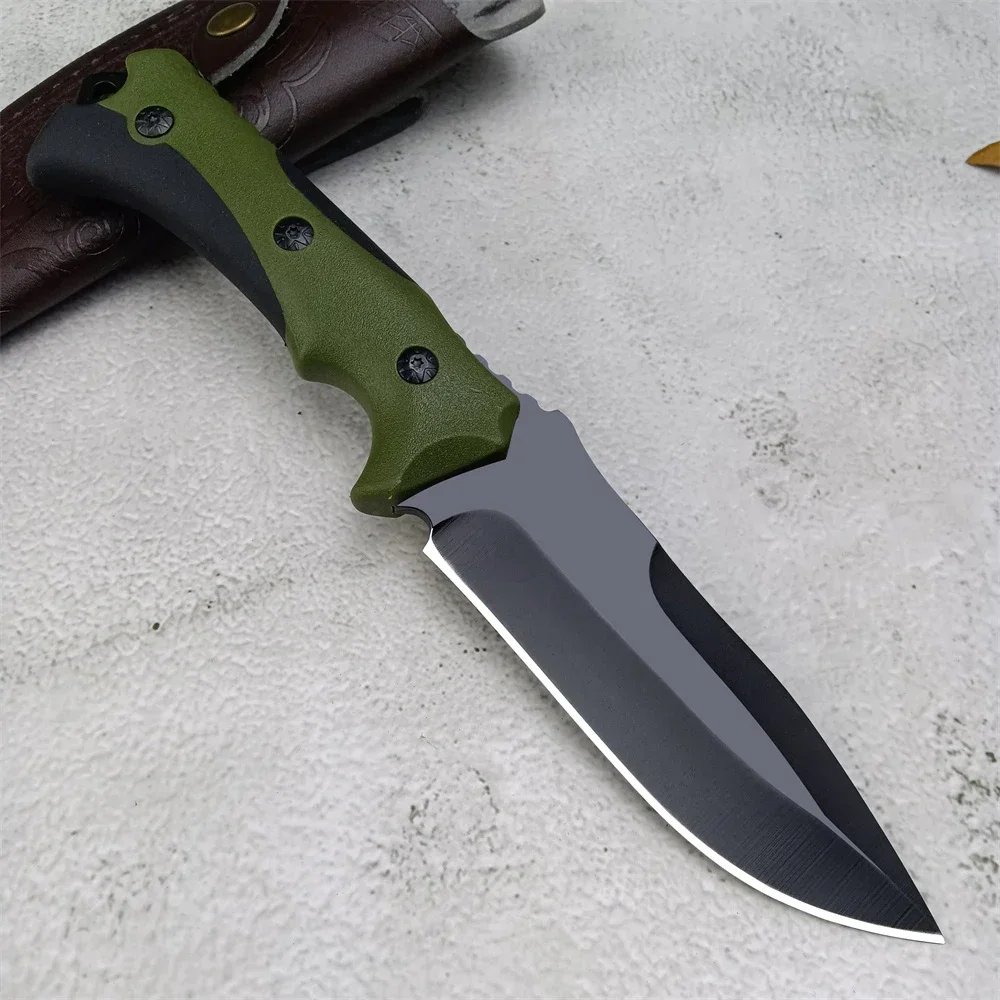 High Quality ABS Fixed Blade Knife 440 Steel Black Blade Outdoor EDC Camping Utility Knives with Leather Sheath for Daily Carry