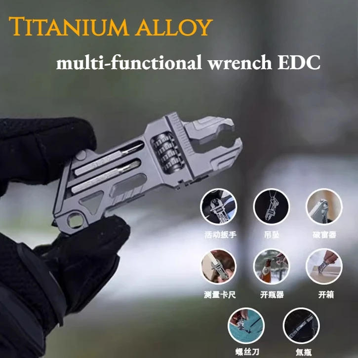 Titanium Alloy Multi-functional EDC Wrench Pliers Bottle Opener Tool Bit Camping Travel Hand Tool Accessory Set