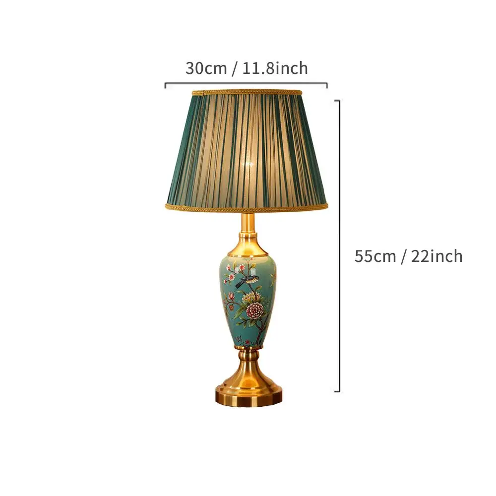 Europese retro keramische vloerlamp met vintage stoffen lampenkap, staande lamp voor woonkamer, hoek, slaapkamer, leeslamp aan het bed.