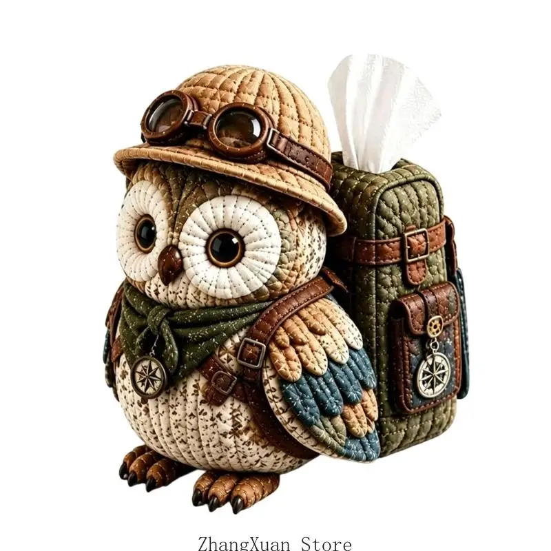 Owl Tissue Box Cover Soft Fabric Kitchen Table Storage Holder 3XUF – Detail 9