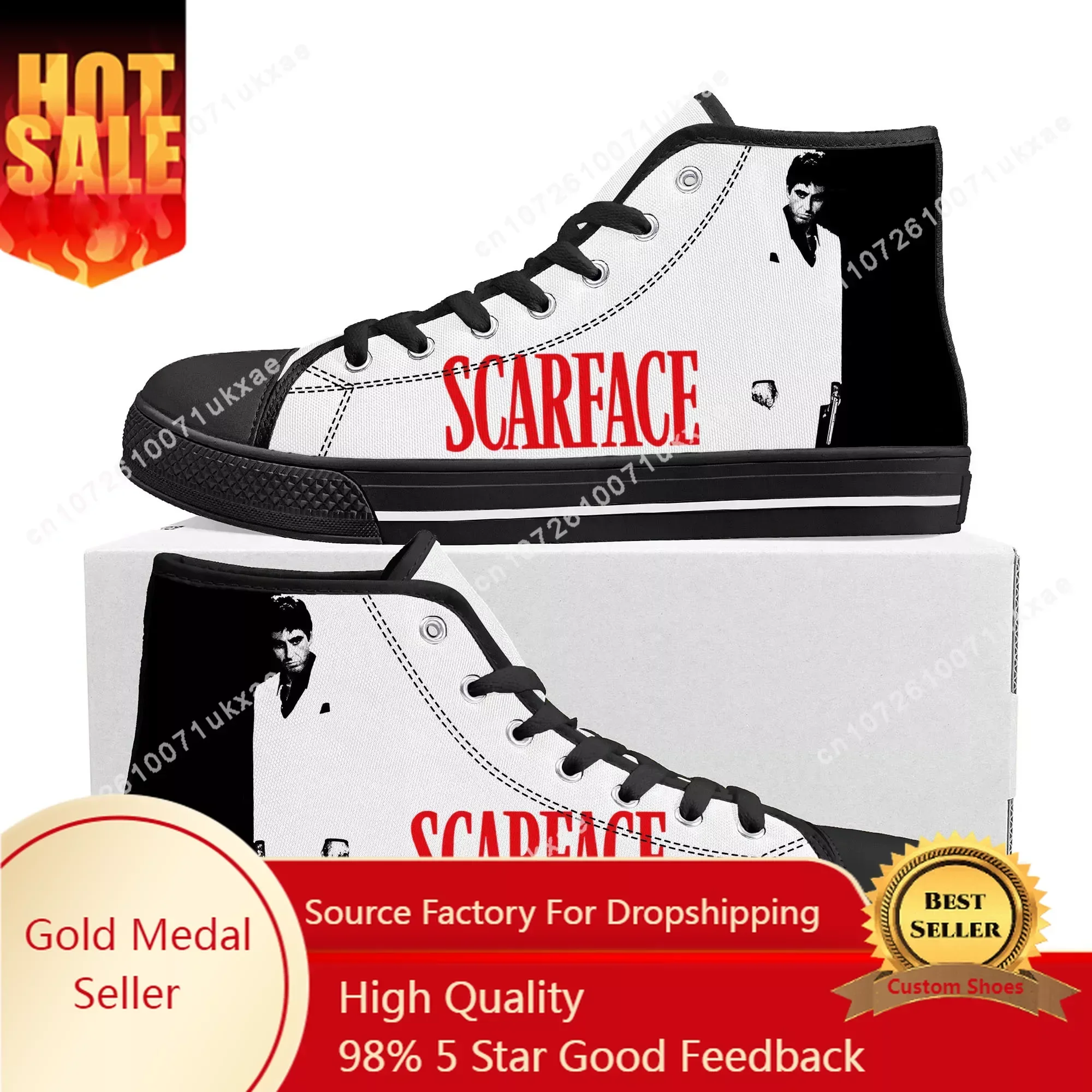 

Scarface High Top Sneakers Mens Womens Teenager High Quality Al Pacino Canvas Sneaker couple Shoe Casual Custom Made Shoes