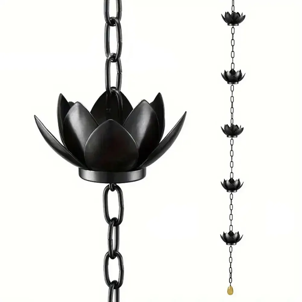 120CM Lotus Decorative Rain Chain Outdoor Garden Hanging Rain Catcher Cups for Gutters Downspouts Outside