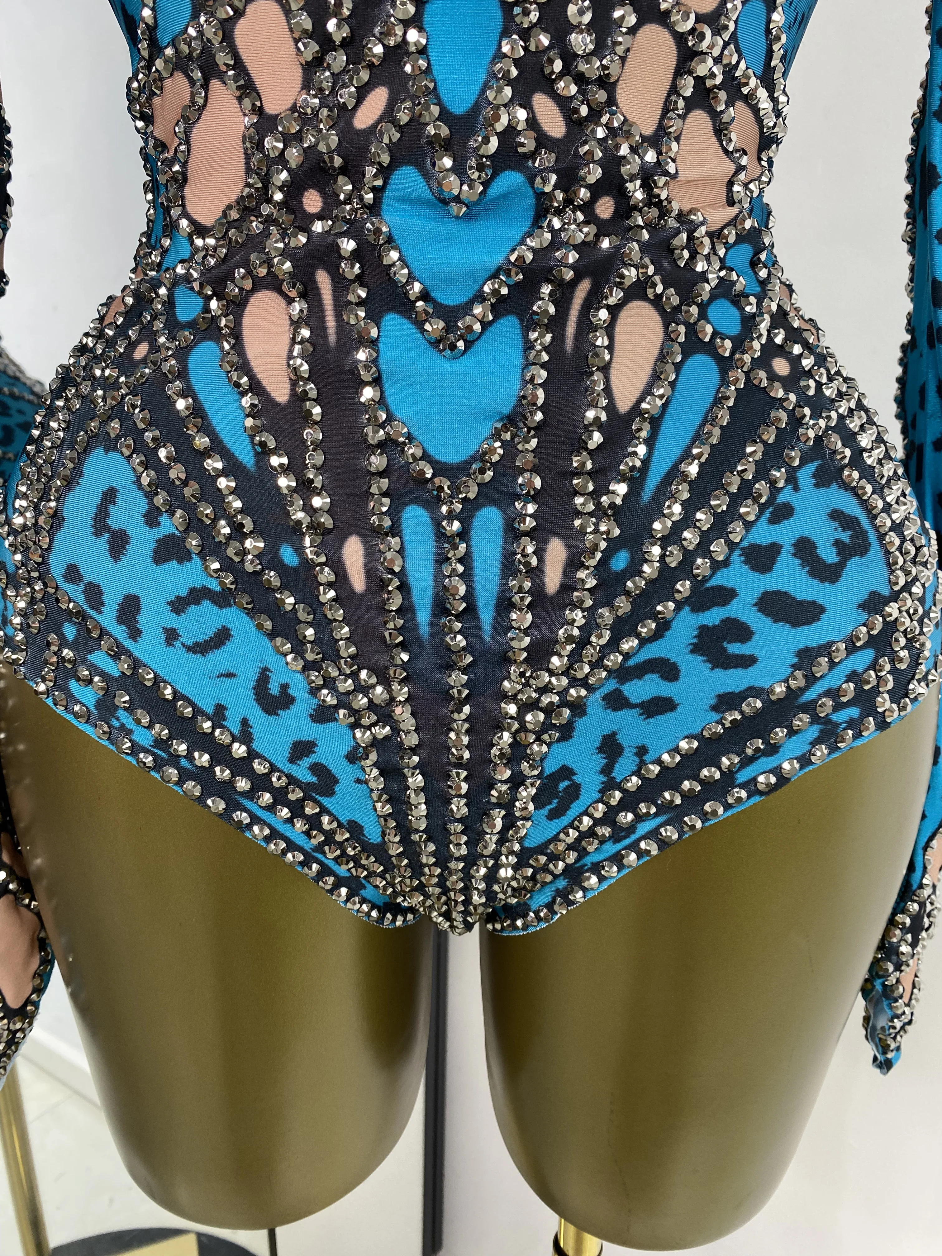 Body da donna con collo alto a maniche lunghe con strass stampati per occasioni speciali Body da ginnastica ritmica Abito da ballo sportivo