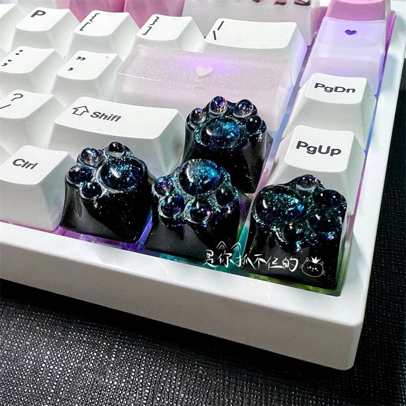 Transparent Black Cat Paws Pad Keycaps Gaming Mechanical Keyboard OEM DIY Cute Cartoon Keycap ECS WASD Arrow Keys Custom Backlit