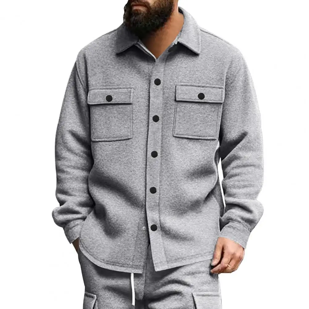 

Мужская куртка-пальто с лацканами, длинными рукавами, однобортная, повседневная, с накладными карманами, однотонная, весенне-осенняя, универсальная верхняя одежда