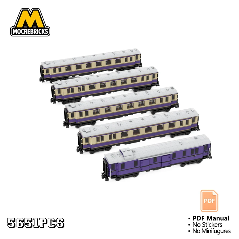 MOC 8 Wide European Historical Express Passenger Carriage Set Building Blocks Retro Train Wagon Model Bricks Toy Gift For Adults