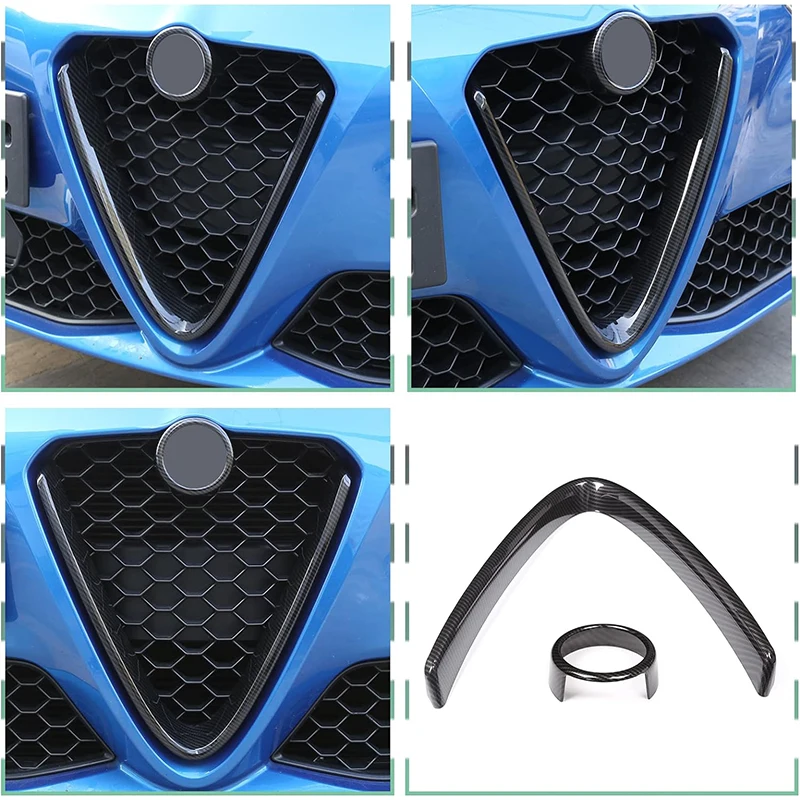 ABS Carbon Fiber Texture Front Grille Decoration Frame Cover For Alfa Romeo Giulia 2017-2020 Exterior Accessories