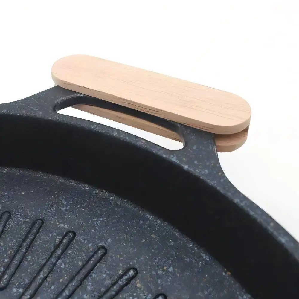 Solid Wood Grill Pan Insulated Grip Heat Resistant Portable BBQ Plate Handle Wooden Insulated Handle for Cookware  Sauteing Pan