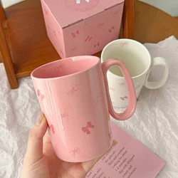 450ml Pink Ceramic Coffee Cup Delicate Bow Ice Cream Ceramic Mug Home Coffee Mug Breakfast Milk Dessert Goblet Birthday Gift New