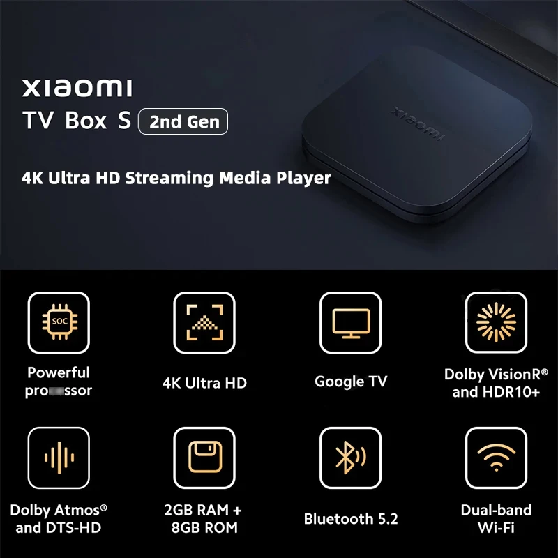 الإصدار العالمي من Xiaomi Mi TV Box S 2nd Gen 4K Ultra HD BT5.2 2GB 8GB Google TV Google Assistant Smart TV Box Dolby Vision HDR10+ #1