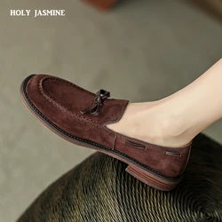 2023 Fashion Spring/Autumn Women Loafers Cow Leather Round Toe Chunky Heel Women Shoes Casual Bow-knot Low Heel Pumps for Women