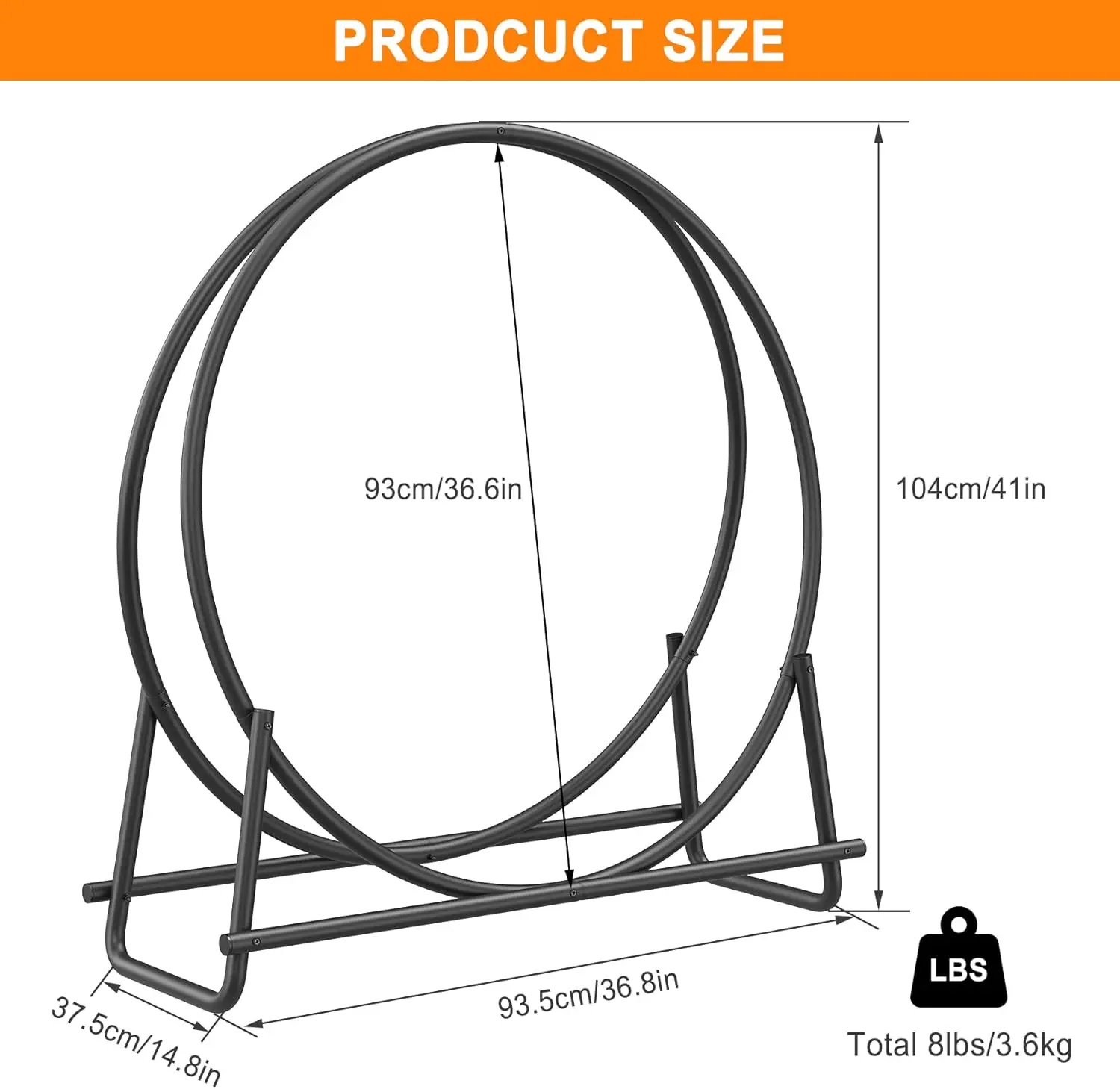 41-Inch Firewood Rack for Indoor and Outdoor Use, Steel Log Holder with Arc Design for Space-Saving Storage