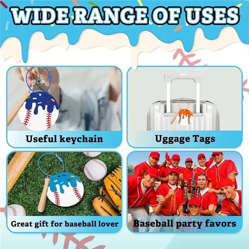 A95D-Ice Cream Baseball Keychain With Mini Bat(15 Sets), For Drip Team Gift For Dripping Party Decor Bag Suitcase Tag