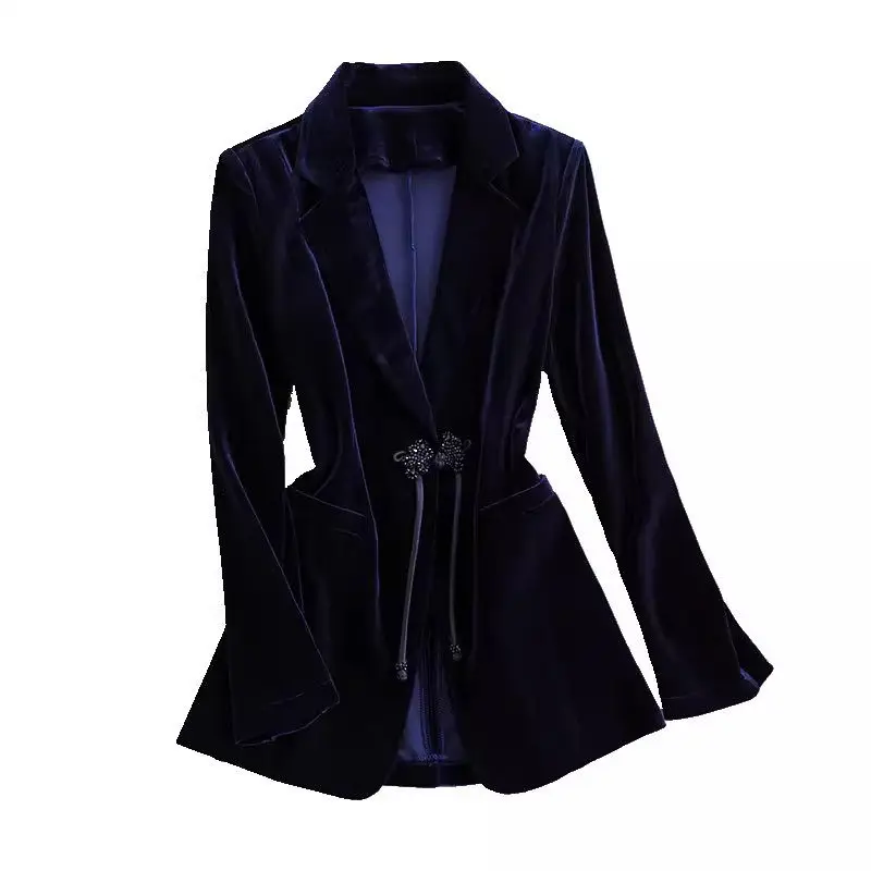 Blazer e pantaloni in velluto di fascia alta da donna 2023 autunno stile cinese cappotto retrò di grandi dimensioni eleganti pantaloni Slim Fit Set