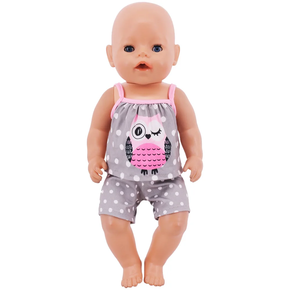 Doll Clothes Cat Unicorn Panda Printed Vest Top+Shorts Fit 18Inch American Doll Girl&43Cm Reborn Baby item,Doll Accessoires Toy