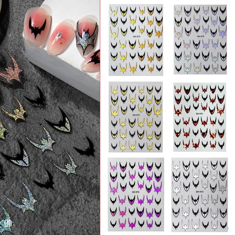 Лазерное-горячее-тиснение-Хэллоуин-темная-летучая-мышь-крест-клейкие-наклейки-для-дизайна-ногтей-наклейки-для-маникюра-блестящие-красные-серебряные-черные-подвески