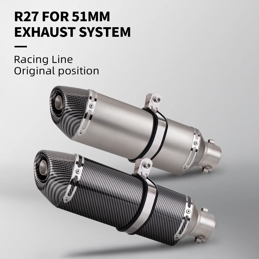 

Suitable for MT07 DS525X 250SR CBR650 R27 motorcycle stainless steel rear exhaust pipe silencer 51mm