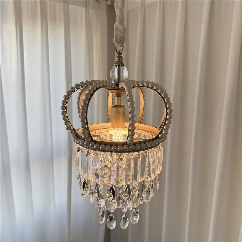 Tricolor LED Chandelier Bedroom Study Living Room Ceiling Lamp Retro Luxury Crown Pendant Light Home Decor Items Mood Lights