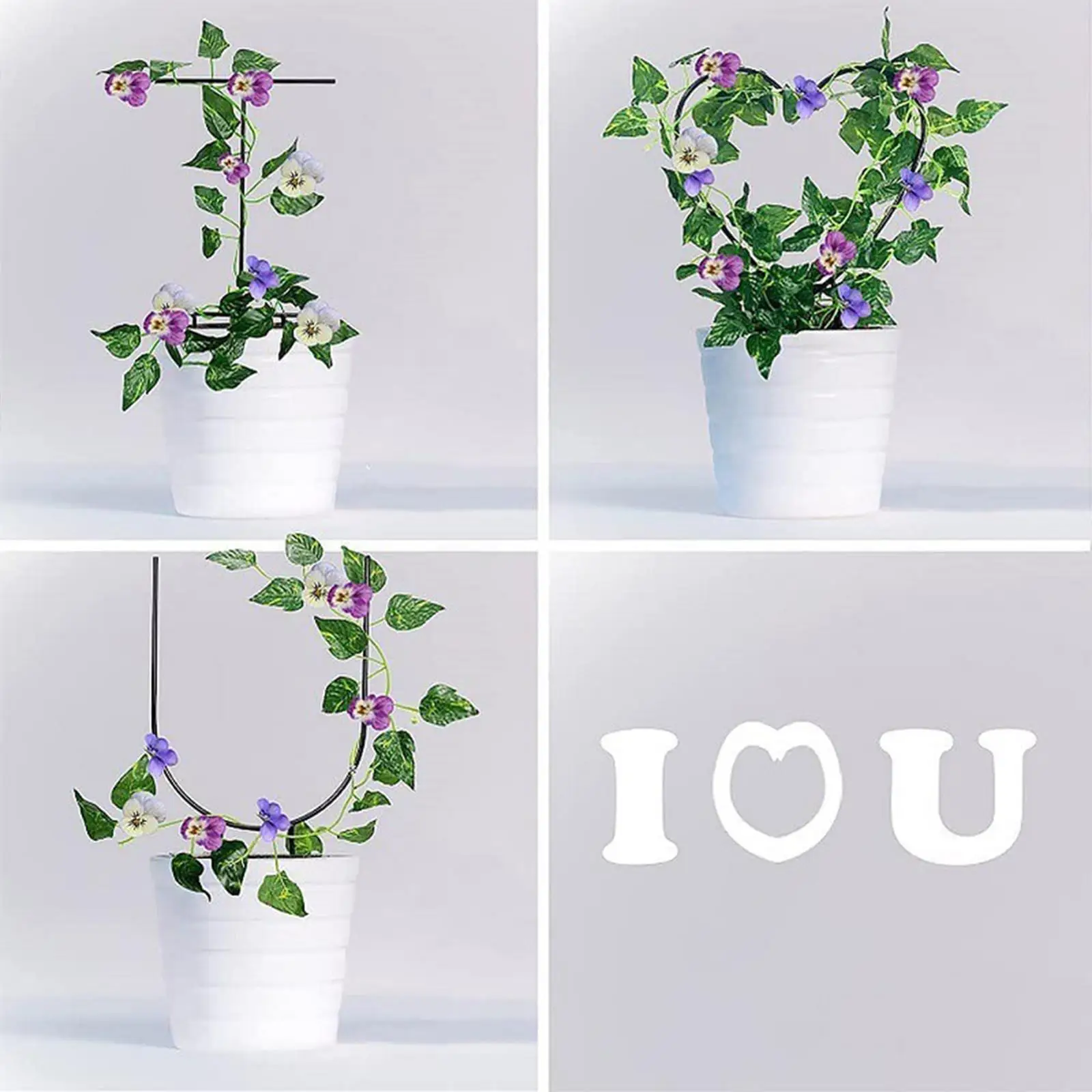 Plant Support Stakes Iron Black Heart U I Shapes Trellis Indoor Outdoor Reusable Easy Install for Potted Climbing Plants