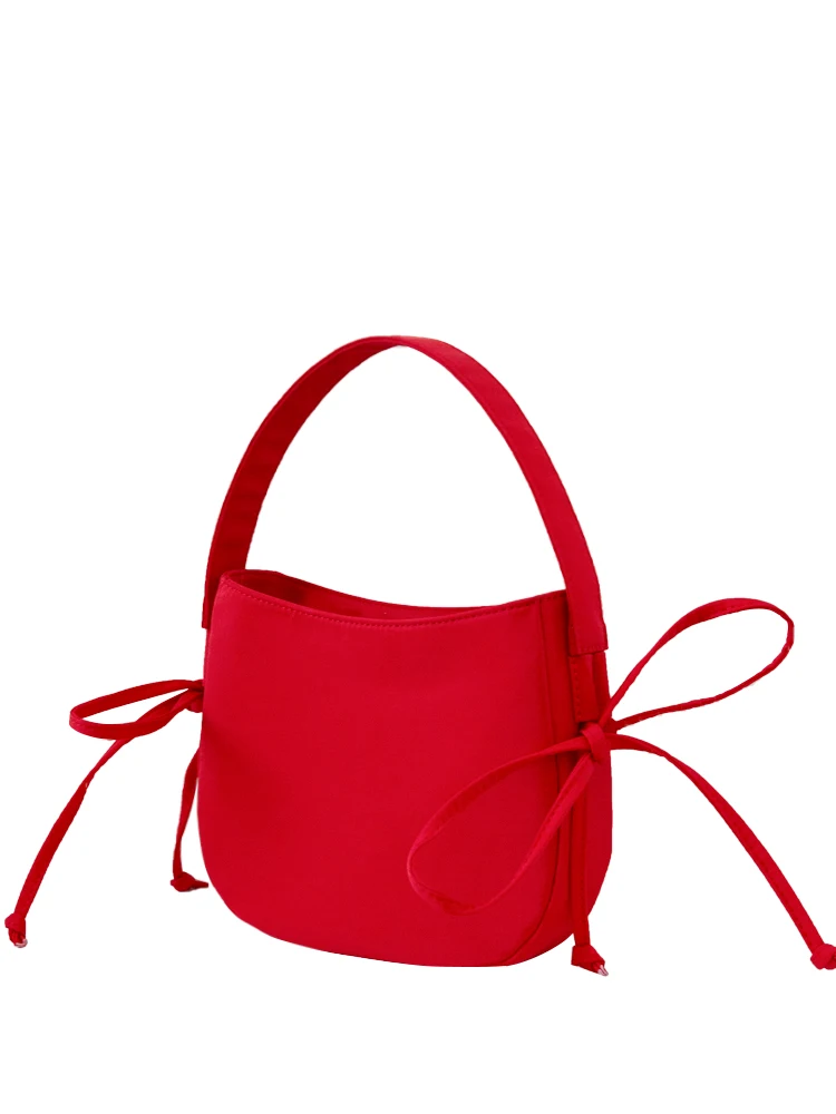 Bow Nylon Sweet Cute All-match Women Shoulder Bags Drawstring Design Bag 2024 Summer Fashion Underarm Handbag