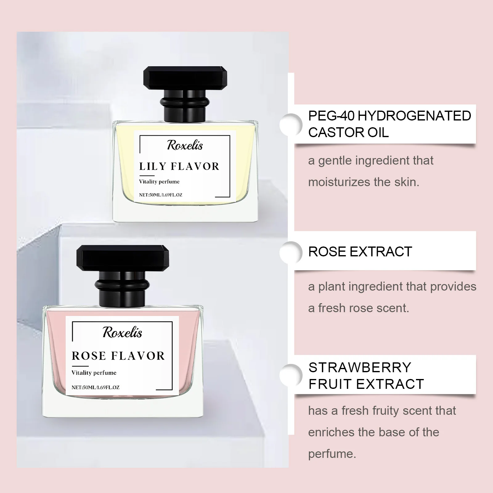 Roxelis Rose Lily Charm Profumo Fragranza rosa naturale Ingredienti delicati Fresco a lunga durata Elegante Eau De Parfum quotidiano