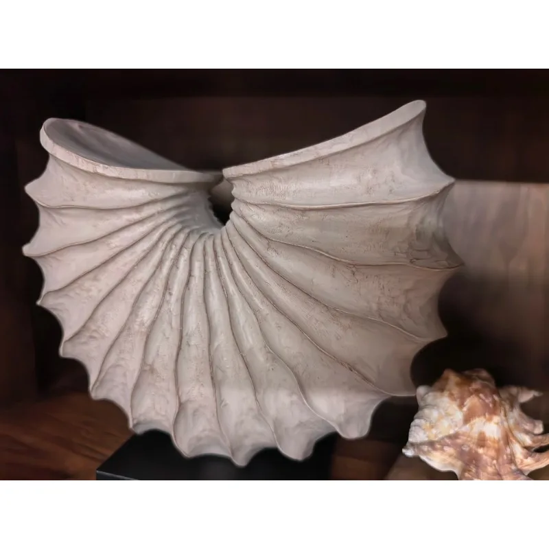 Large Seashell Ornament, Retro Coastal Resin Statue for Tabletop Entryway Living Room Wine Bar, Farmhouse Vintage Home Decor