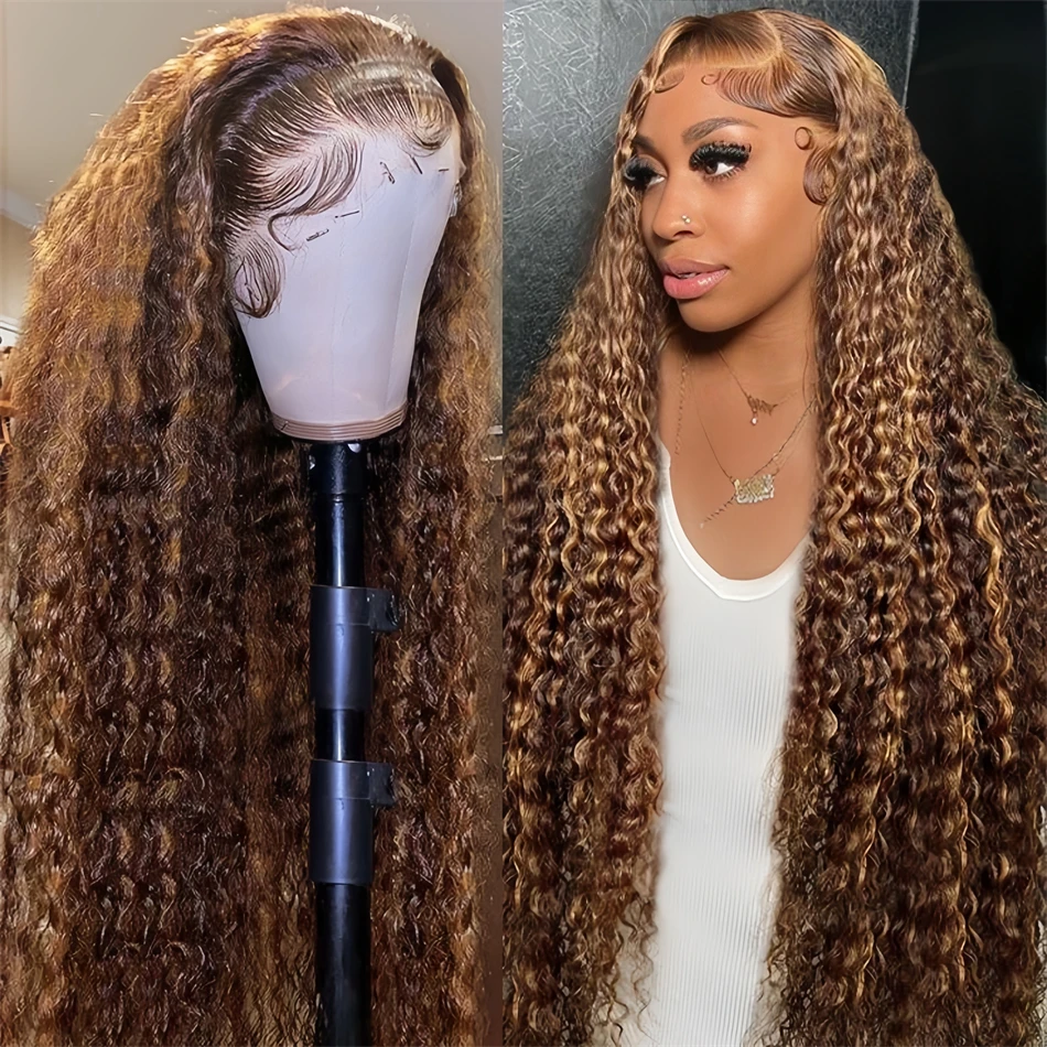 

30 32 Inch Highlight Deep Wave Wig 200 Density 13x6 Hd Lace Frontal 100% Human Hair Brazilian Cheap Curly Wigs on Clearance Sale