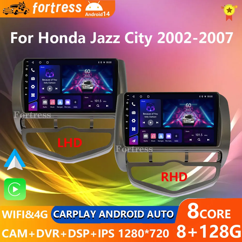 

Android 14 radio For Honda JAZZ City 2002 2003 2004 2005-2007 Car stereo Multimedia Player Carplay Auto GPS navigation 2DIN DSP