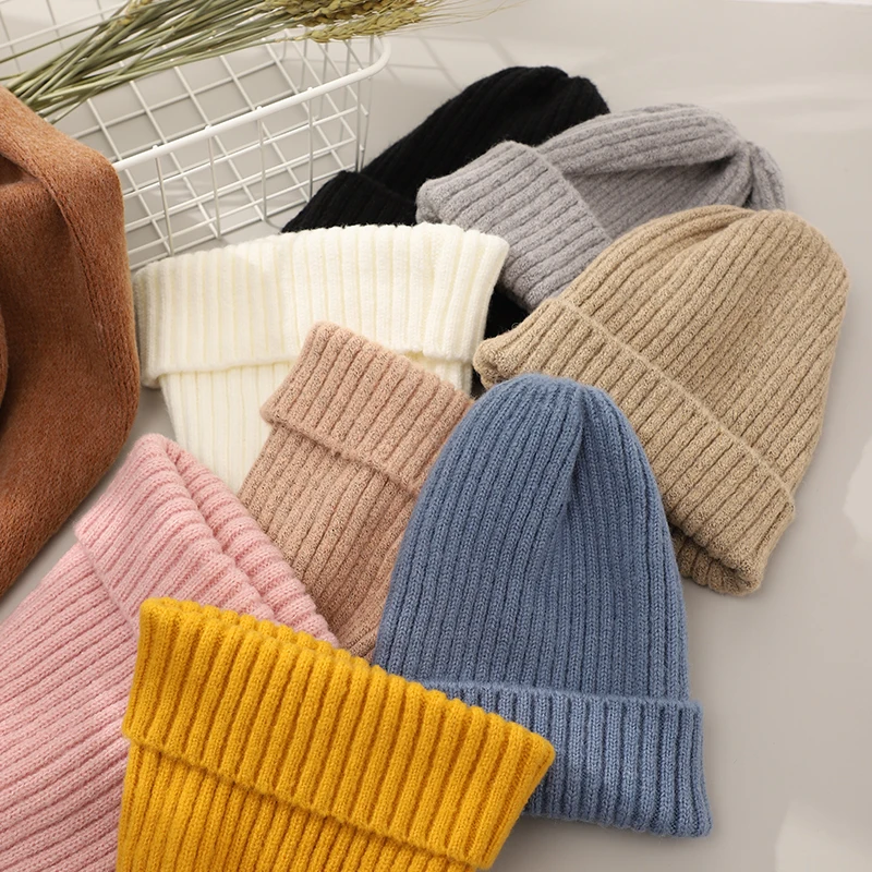 Cheap stylish casual plain high quality wool knitted warm winter women beanie hats