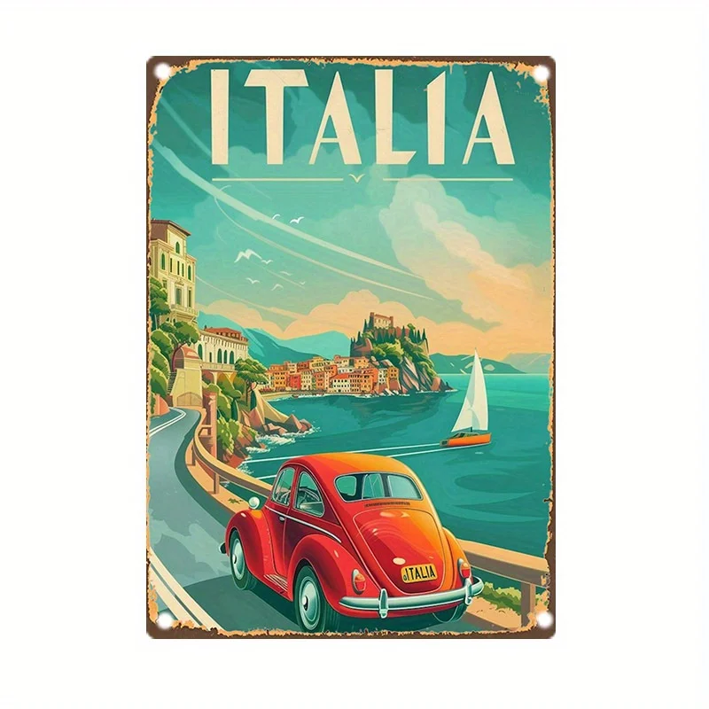 Vintage italienisches Küsten-Metallblechschild – Retro-Reise-inspirierte Wandkunst für Zuhause, Garten, Bar, Büro – wasserdicht, wetterfest