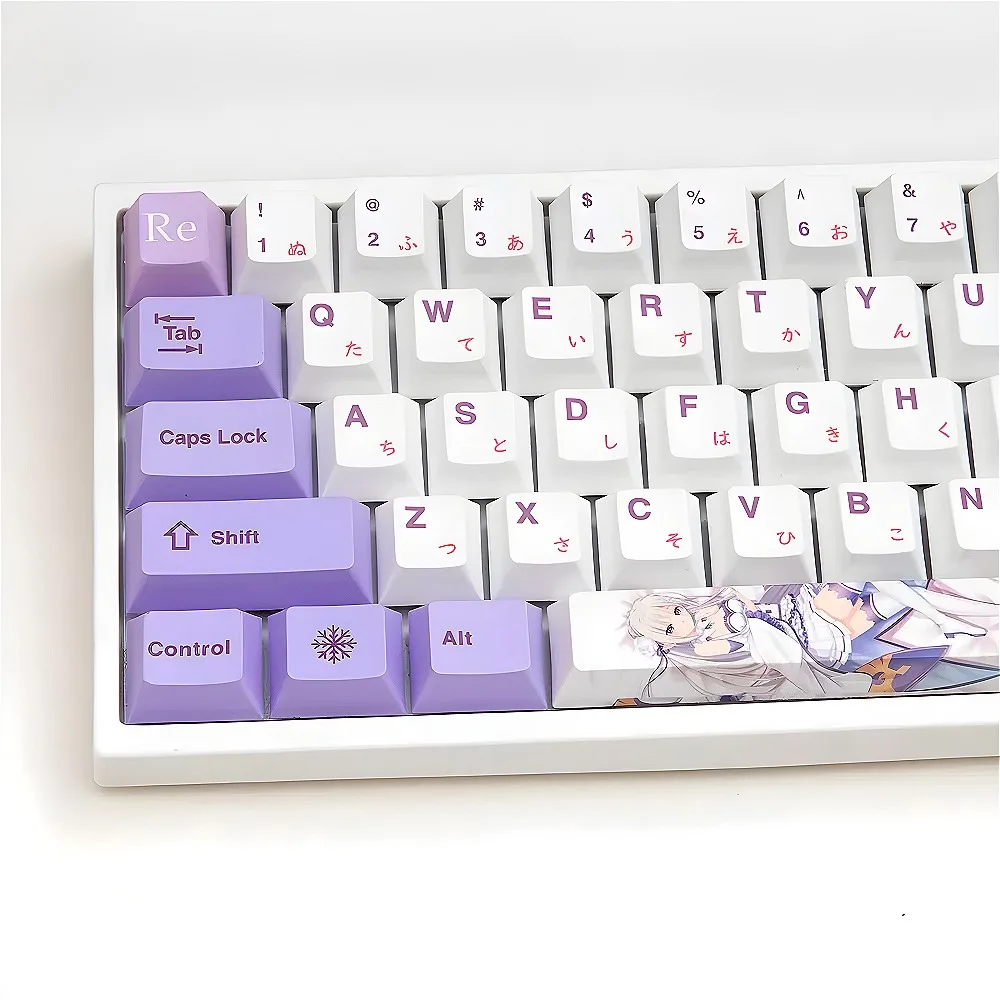 Viola bianco, copritasti, materiale PBT a tema anime, piccolo set completo di altezza ciliegia, adatto per keycaps per tastiera meccanica