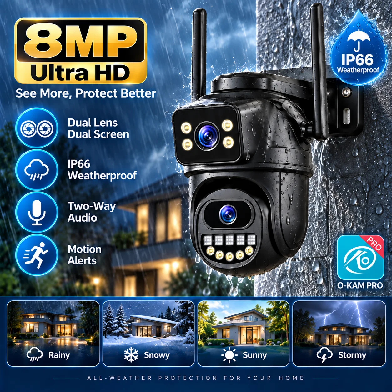 8MP 4K Dual Lens PTZ Security Camera Outdoor WiFi IP Camera AI Human Detection 4X Digital Zoom ONVIF BELIA
