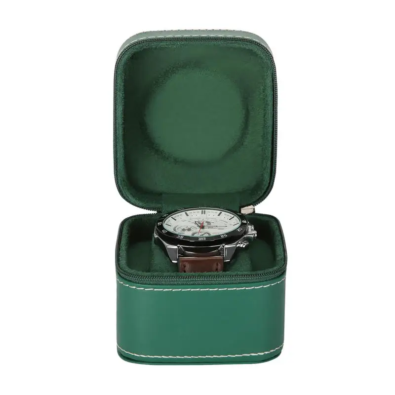 PU Leather Watch Travel Case - Single Square Box With Removable Cushion Jewelry Storage Organizer Portable