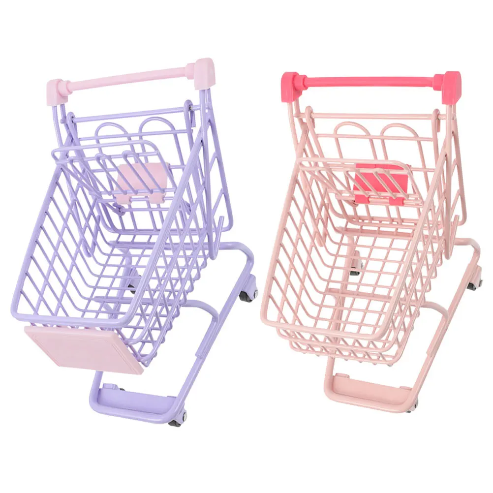 

2Pcs Miniature Shopping Cart Small Trolley Desktop Storage Organizer Decor for Kitchen Office Bedroom Ideal Gift Simulation