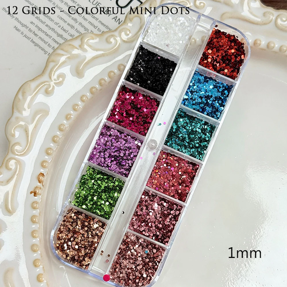 12Grid Mixed Color Hexagon Polka Dots Nail Sequins Ultra‑Thin Holographic Laser Nail Art Flakes Sparkly Confetti Nail Decoration
