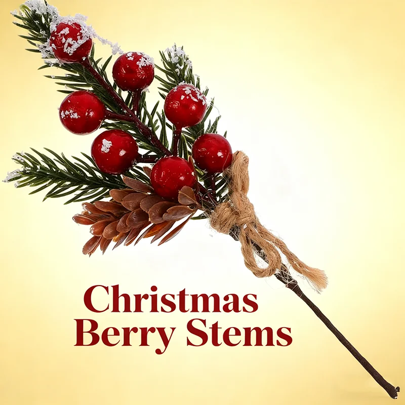 

Christmas Berry Stems Artificial Pine Cones Berries Picks Decoration Branches with Red Leaves Christmas Decoration Cone Picks