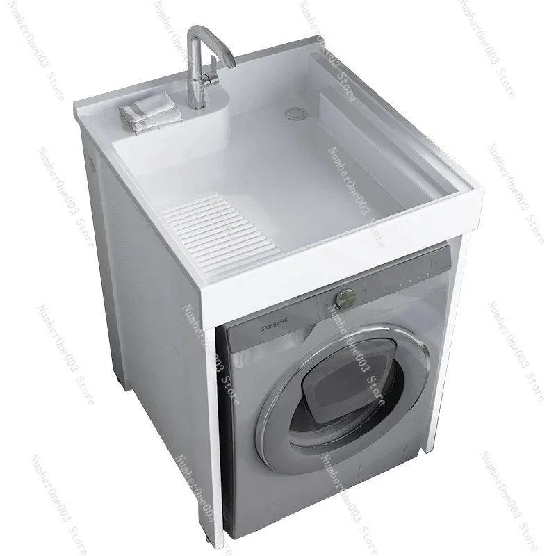Small Apartment Laundry Cabinet Balcony Integrated Basin Laundry Pool with Rubbing Board Drum Washing Machine Cabinet