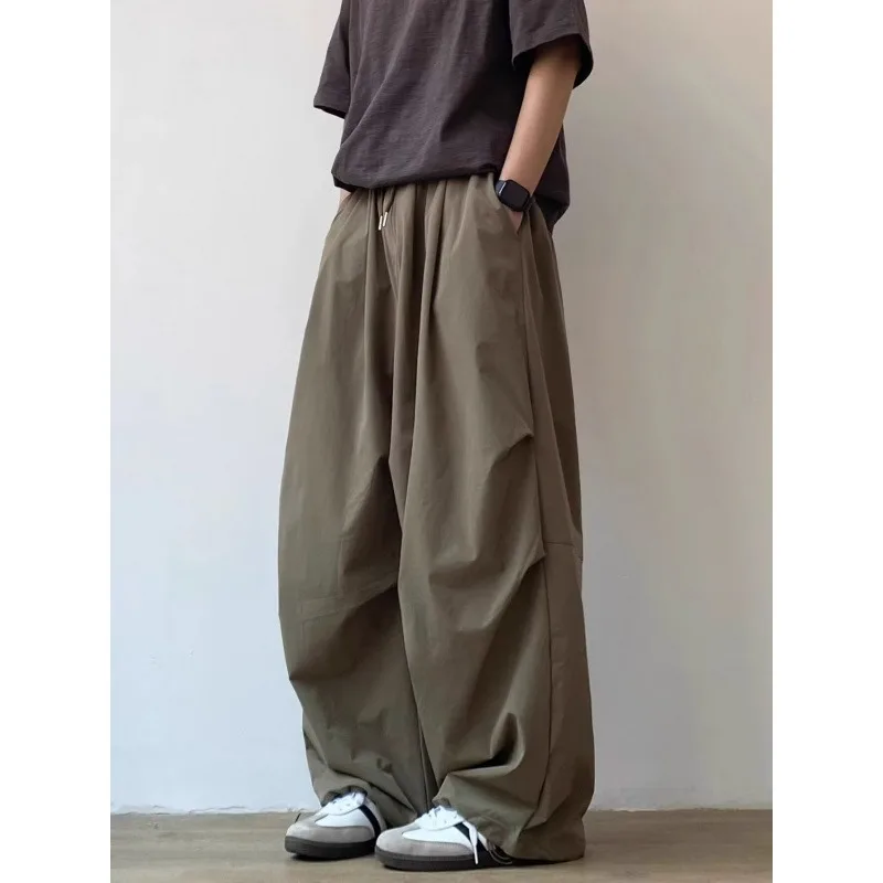 Japan Retro Simple Solid Baggy Wide Leg Pants for Men Summer Korean Harajuku Oversized Casual Cargo Pants Joggers Sweatpants