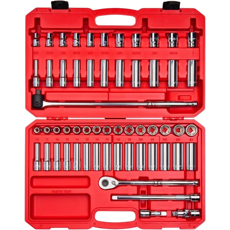 

1/2 Inch Drive 6-Point Socket and Ratchet Set, 57-Piece (3/8-1 in., 10-24 mm) | SKT25301