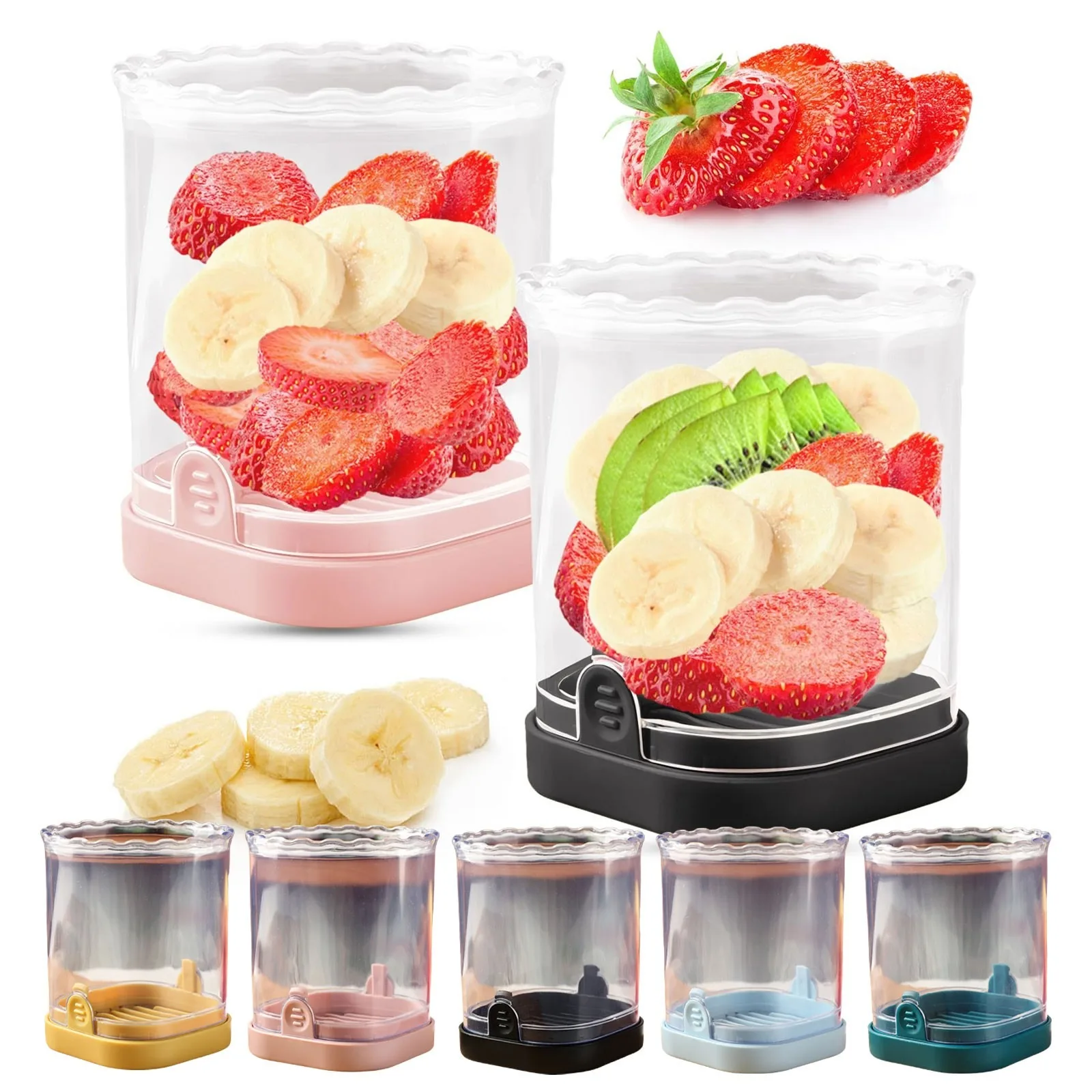 2in1 Stainless Steel Manual Slicer & Chopper Cup - Detachable Fruit/Vegetable Cutter for Strawberries Bananas Onions Mushrooms - view 2