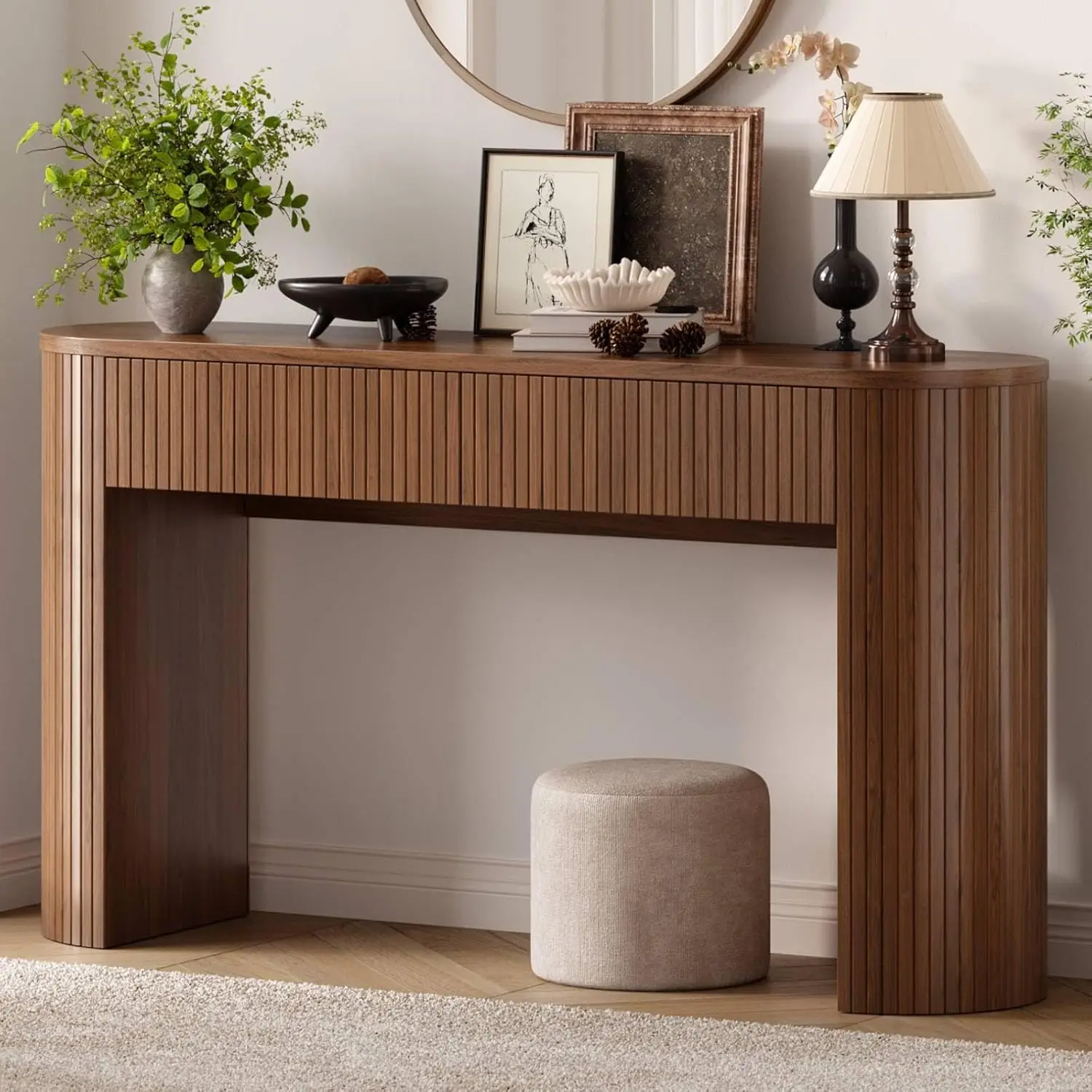55 Inch Console Table with 2 Drawers, Fluted Entryway Tables with Storage, Sofa Table Behind The Couch, Hallway Tables