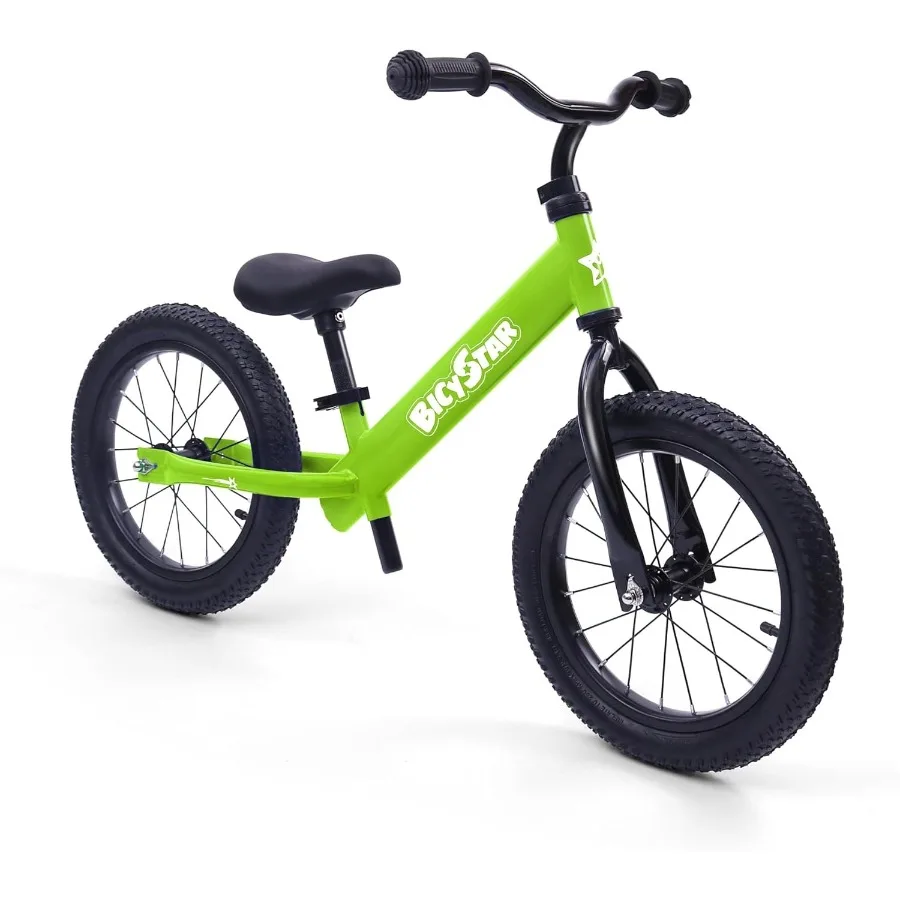 14 Inch Balance Bike for 3-6 Year Old No Pedals Air Rubber Tires Adjustable Height Pedalless Bicycle for Boys Girls Green