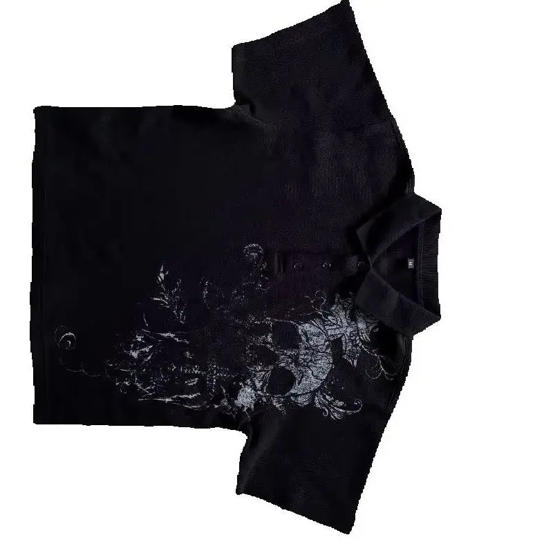 

Gothic Punk Retro Skull Print Graphic Top Men Hip-hop Harajuku Casual Streetwear T-shirt Trendy High Street Casual Polo Shirt