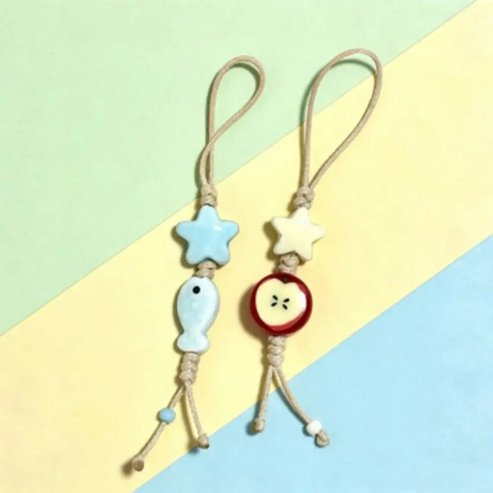 Ceramic Beaded Star Flower Phone Charm Pastel Colors Pendant Keychain Mobile Phone Strap Anti Loss Kawaii Phone Lanyard