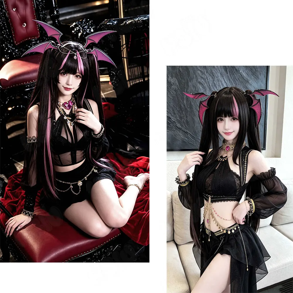 HSIU Prince Morin Cosplay Wig 90CM Long Black‑Brown Mixed Pink Heat Resistant Synthetic Hair Game Azur Lane Cosplay Wig