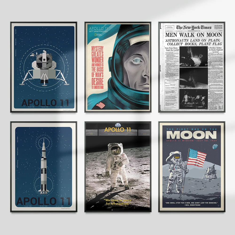 Apollo Moon Landing Anniversary Nostalgic Poster Vintage Art Print Canvas Painting Astronaut Wall Stickers Decor